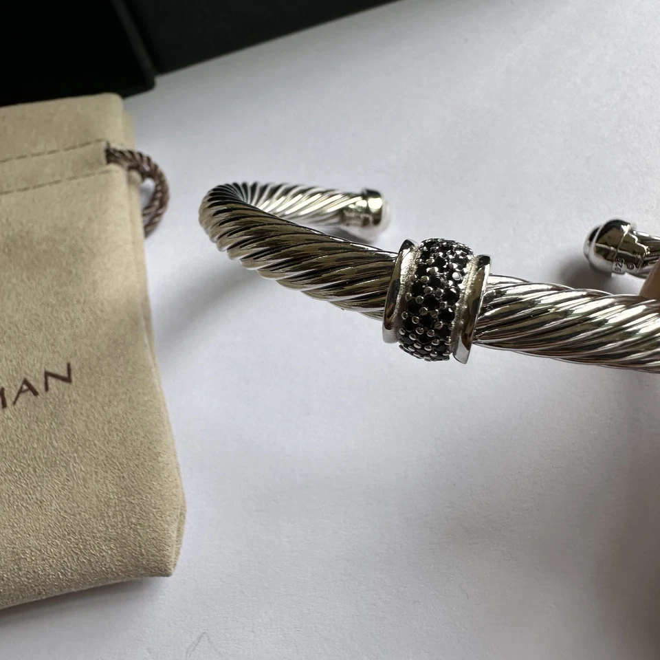 Brazalete David Yurman Plata de Ley 7mm Pavé Diamante Negro Cable Talla M Foto 4 de 4