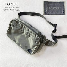 Porter Focus Waist Bag L Khaki Crossbody Dual Zipper Used