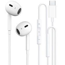 USB C Headphones Wired for iPhone 17/16, Type C Earphones with Type-C, White
