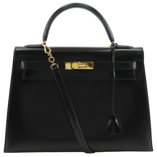 Hermes Kelly 32 Handbag 2WAY Shoulder Box Calf 1991 Black 〇U 2way A5 Belt r30_06