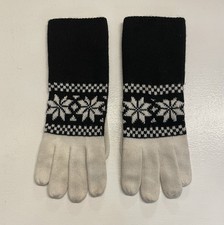Vintage ARIS Isotoner Knit Gloves Snowflake Fair Isle Black White One Size