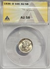 1936-D Mercury Dime LOOKS FULL BANDS GEM BU !!!  Blast White abt unc ANACS AU-58 — photo 5