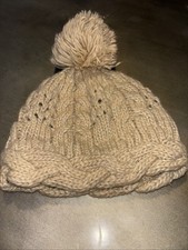 Beige Pom Pom Stocking Hat With Pom Pom