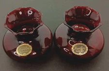 2 Royal Ruby ANCHOR HOCKING  Ruffled Edge 3¼" Bud Vases w/ Original Sticker