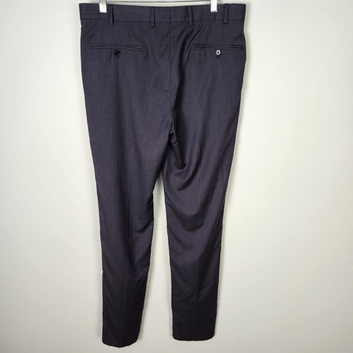 NWOT Emporio Armani Blue Print Virgin Wool Flat Front Raw Hem Trousers (50) #208 - Picture 11 of 19