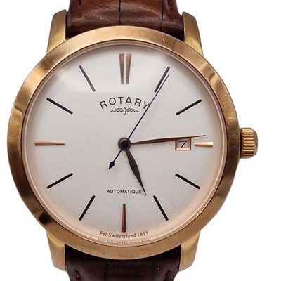 Rotary GS02490/06 Automatic Men s Watch   Rose Gold PVD, Brown Leather Strap
