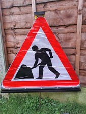 1X Road Works Ahead Men At Work Flexible Roll Up Sign VGC Used Reflective
