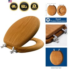 Mayfair Natural Oak Veneer Toilet Seat with Chrome Hinges, Round, Wood