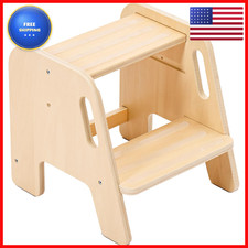 Wood City Step Stool For Toddler Kids Adjustable 2-Step Ladder Sink Kitchen