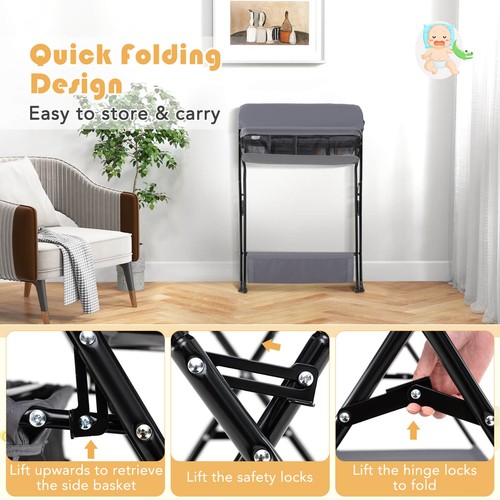 Infant Baby Changing Table Folding Diaper Station Nursery Organizer Gray - Picture 5 of 9