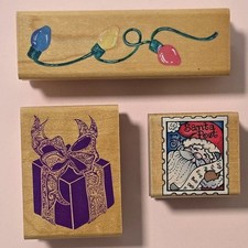 Lot of 3 CHRISTMAS HOLIDAYS Wood Mounted Rubber Stamps - Lot 4 - GRP 6