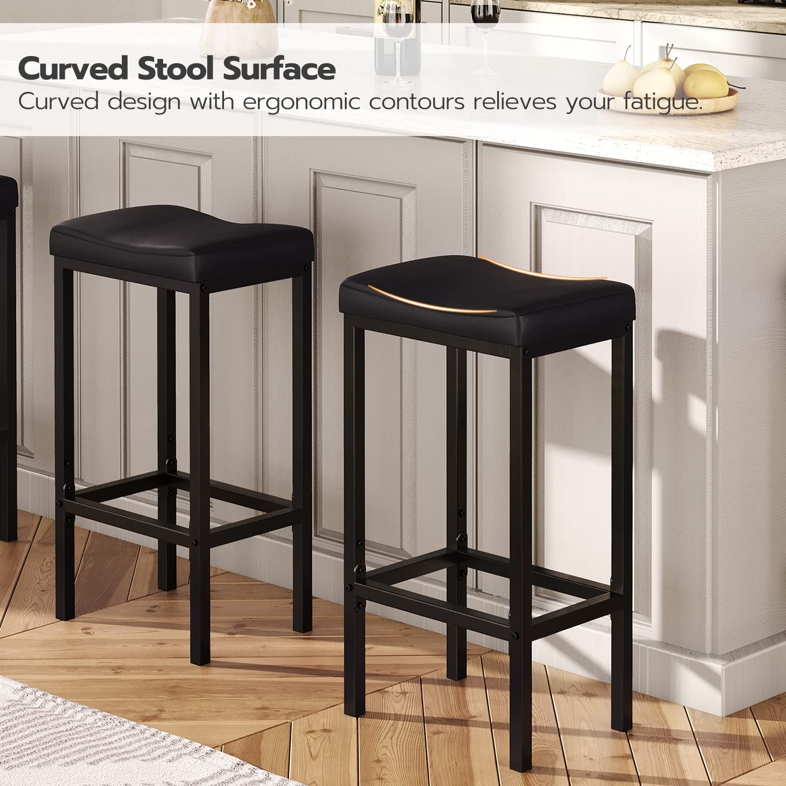 Bar Stools, Set of 2 Bar Chairs, Counter Height Stools, Saddle Barstools with...