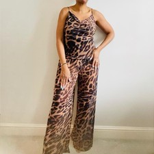 Zara Brown Leopard Top And Wide Leg Trousers Coord Size Medium BNWT