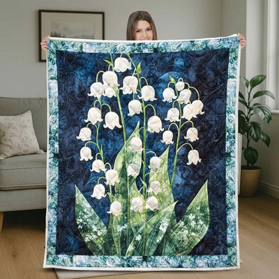 Lily of the Valley Flower Quilt Blanket Botanical Garden Floral Cozy Bed Decor