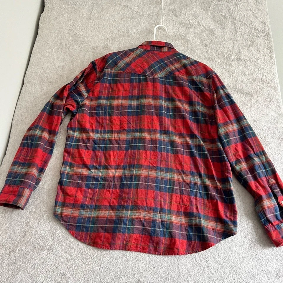 Camisa Lucky Brand Para Hombres XXL Perla A Presión Botones Franela a Cuadros Rojo Occidental Azul Foto 2 de 4