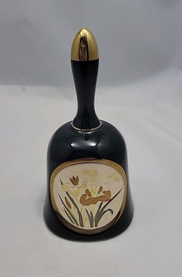Vintage 24 K Gold Trimmed Chokin Art Bell Flowers Japanese Bell Decor 5.5''