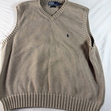VTG Polo Ralph Lauren V Neck Sweater Vest Tan Cotton Men  s Extra Large
