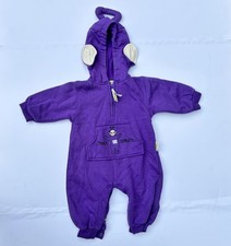 VTG Y2K Teletubbies Tinky Winky Fleece 1-piece Costume Purple Hood Romper sz 12M