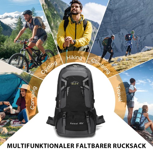 Rucksack Wasserdicht Herren Damen Outdoor Trekking Wanderrucksack 60L - Bild 6 von 14