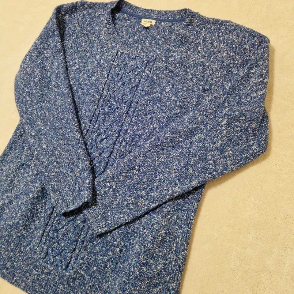 LL Bean Pullover Damen L Blau Zopfmuster Gesprenkelt Pulli Rundhals Gerippt - Bild 3 von 4