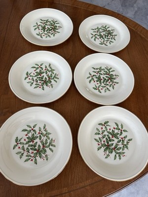Lenox Special Christmas Dinner Plates Large Holly Berry Gold Trim 10.5'' Set of 6