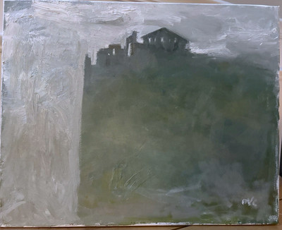 Oil Painting Greek Ruins Landscape 16 x20  Canvas Clouds Original Signed Cubist