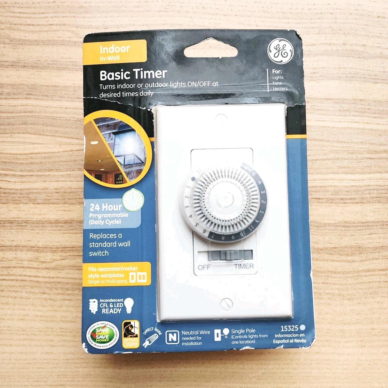 GE Indoor In-Wall Basic Timer 24 Hour Programmable Dial 15325
