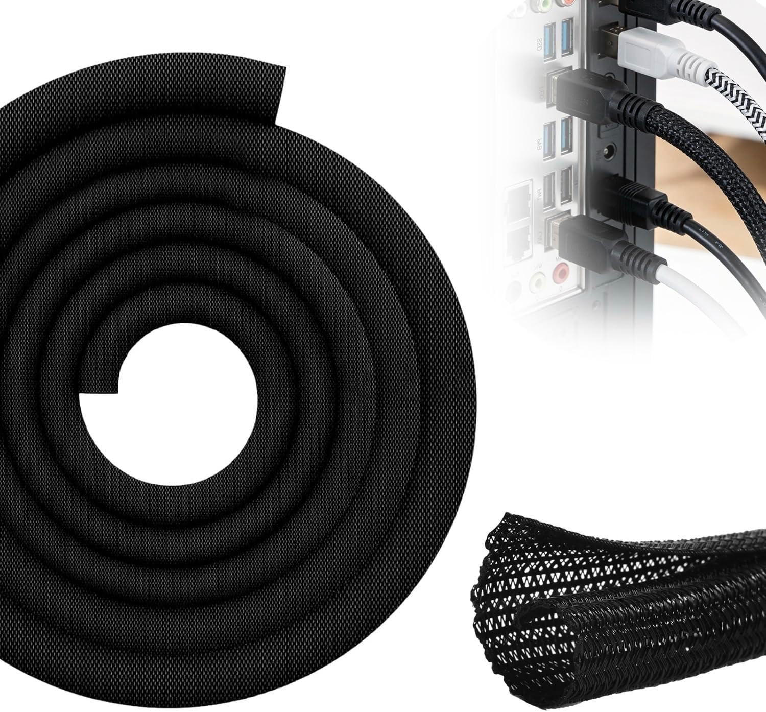 Cable Tidy Sleeve 13Mm/∅0.51""-3M/9.84Ft Cable Management Sleeve Cord Protector W