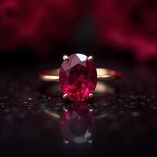 Oval Cut Lab Created Ruby Ring 18k Gold Plated Handmade Jewelry for Her