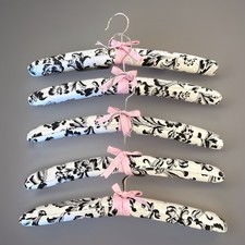 5 Fabric Covered Padded Hangers Black White Floral Pink Bows Clothes Lingerie