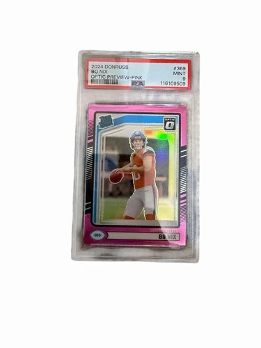 2024 Panini Donruss Rated Rookie Bo Nix #369 Optic Preview Pink Prizm (RC) PSA 9