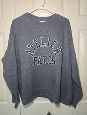 H M Men's Gray Graphic Print Pullover Sweatshirt Cotton Blend Crew Neck M