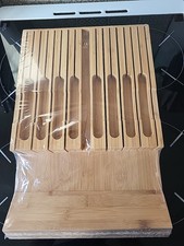In-Drawer Knife Block 8 Slot Bamboo Wood Kitchen Utensil Holder Cutlery Storage