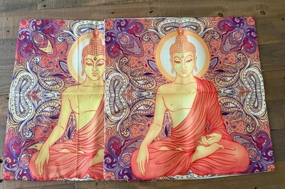 Set of 2 Buddha Pillow Covers Boho Paisley Mandala Meditation Decor 17.5x17.5