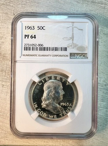 1963 Franklin Half Dollar NGC PF64 Proof 90% Silver Cameo Look, toning  $1 NR