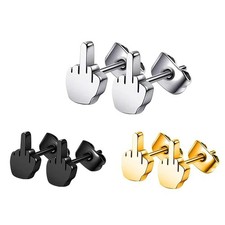 Middle Finger Stainless Steel Earrings Unisex Punk Hoop Ear Jewelry Gift