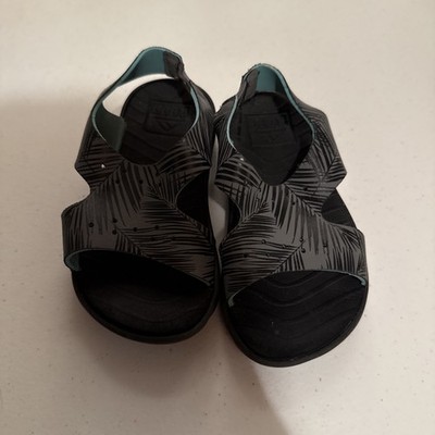 Reef Kids Size 7/8 AHI Sandals Back Strap Flip Flops Black Gray Teal