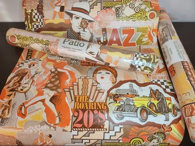 3 VTG 1970'S Wallpaper Rolls ART DECO ''The Roaring 20s'' JAZZ ERA -70 sq ft EACH