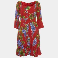 Dolce Gabbana Red Floral Print Crepe Mini Dress M