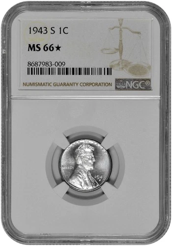1943 S 1c Lincoln Steel Wheat Cent NGC Graded MS 66* in New Holder