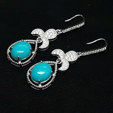 World Class 9.55ctw Turquoise  White Sapphire 925 Silver Dangle Earrings
