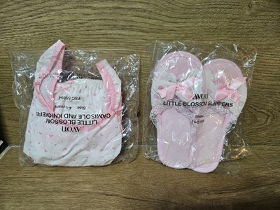 Vintage Avon Little Blossom Mädchen Hausschuhe & Camisole & Slips Set Paket Neu