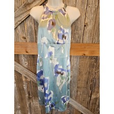 Ann Taylor silk lined halter dress green blue formal fancy EUC size 4 career