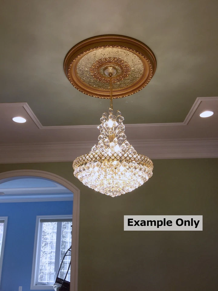 Medalhão de teto dourado antigo redondo 32" motivo floral rosa - Imagem 4 de 4