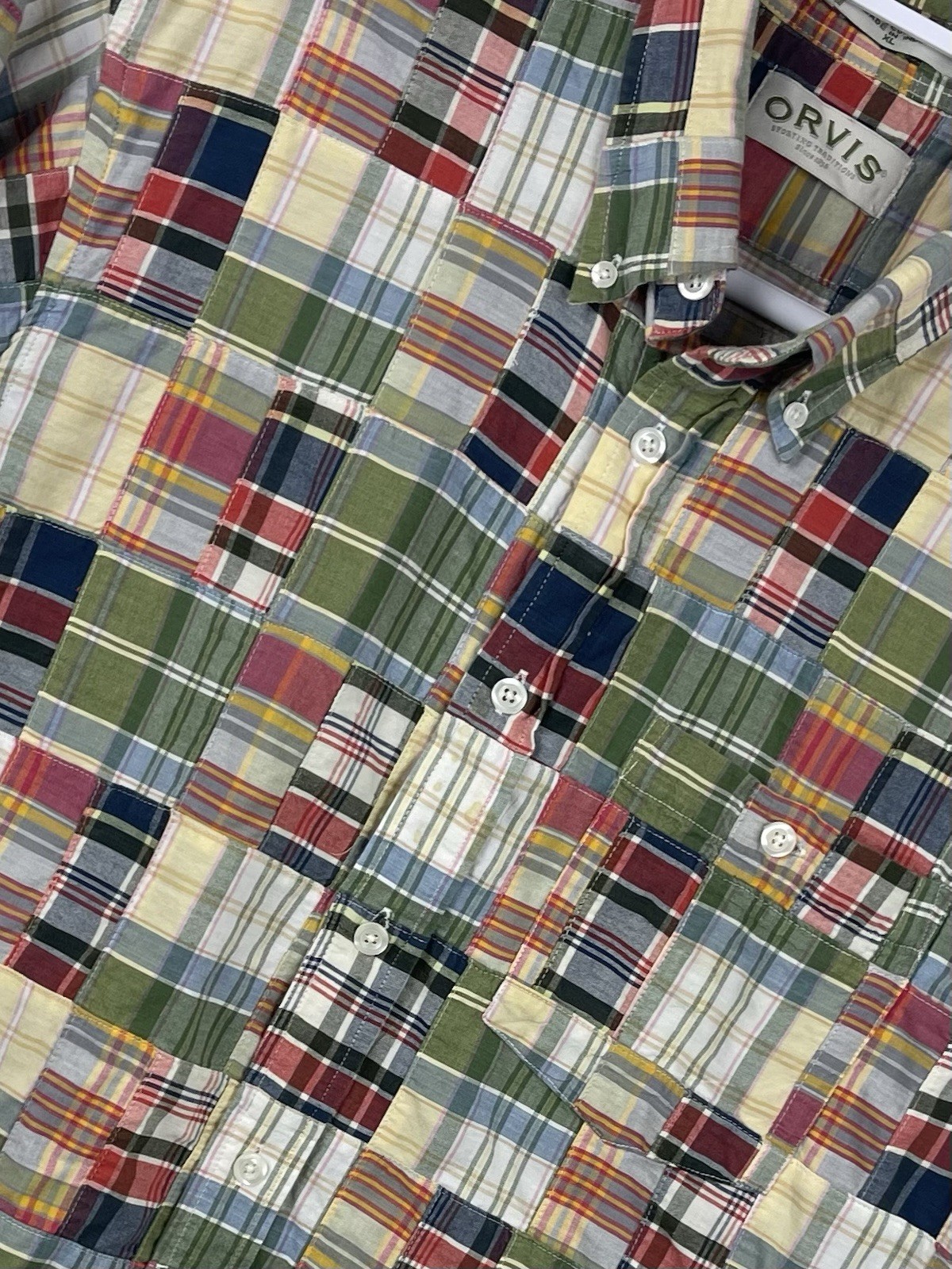 Orvis Patchwork Shirt Long Sleeve Button Down Cot… - image 1