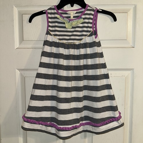 Matilda Jane Girl Size 6 Vanilla Swirl Dress The Adventure Begins Gray Stripes - Picture 2 of 9