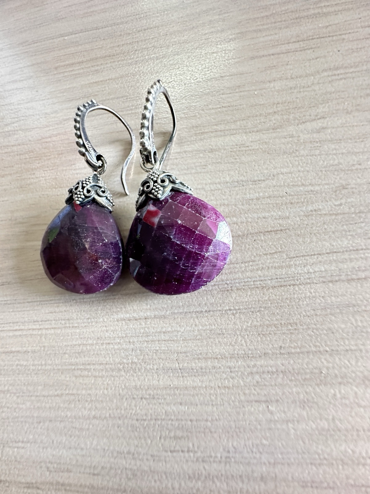 Sandra Singh Sterling Silver Ruby Dangle Pirced E… - image 3