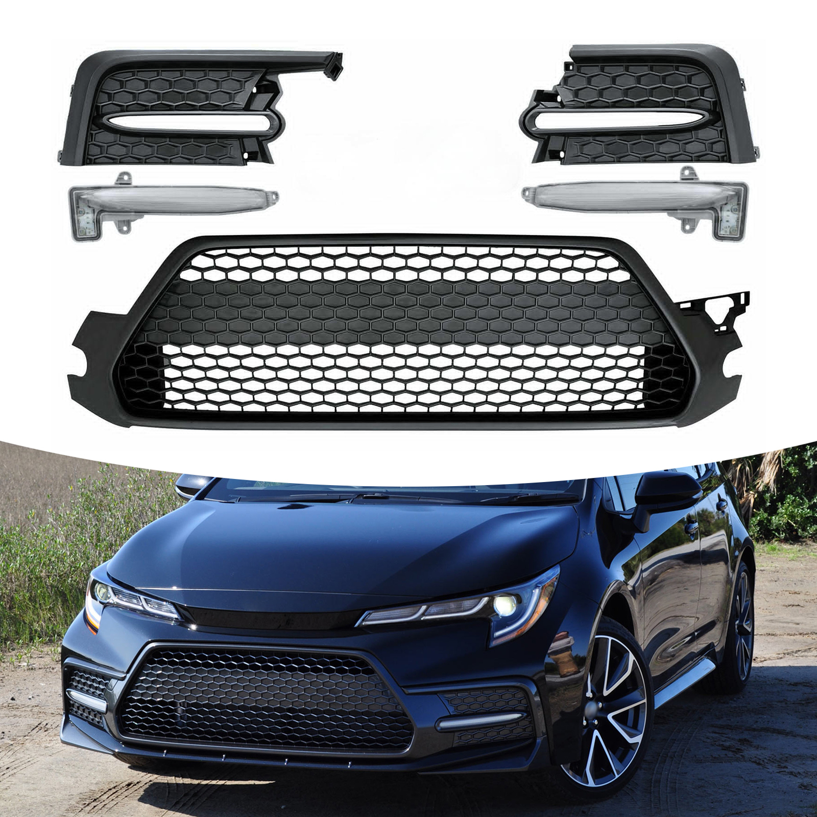 For 2020-2022 Toyota Corolla SE XSE Front Lower Grille +LED DRL Signal Fog Light