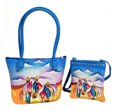Leather hand painted Tote & Cross body set - 2 in 1  by Shina First Fashions