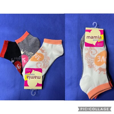 Mamia Low Cut Socks Women s Size 9~11 ~ 98% Polyester 2% Spandex ~ 3 Pair  Love